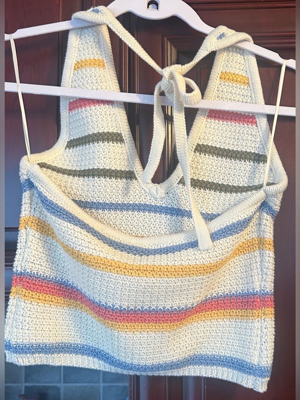 ZARA Crochet Stripe Halter Crop Top - Cream and Pastel Stripes size medium - Picture 11 of 12